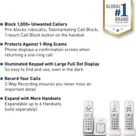 Panasonic® KX-TGD83x Series DECT 6.0 Corded Cordless Phone with Answering Machine, White (3 Handset)
