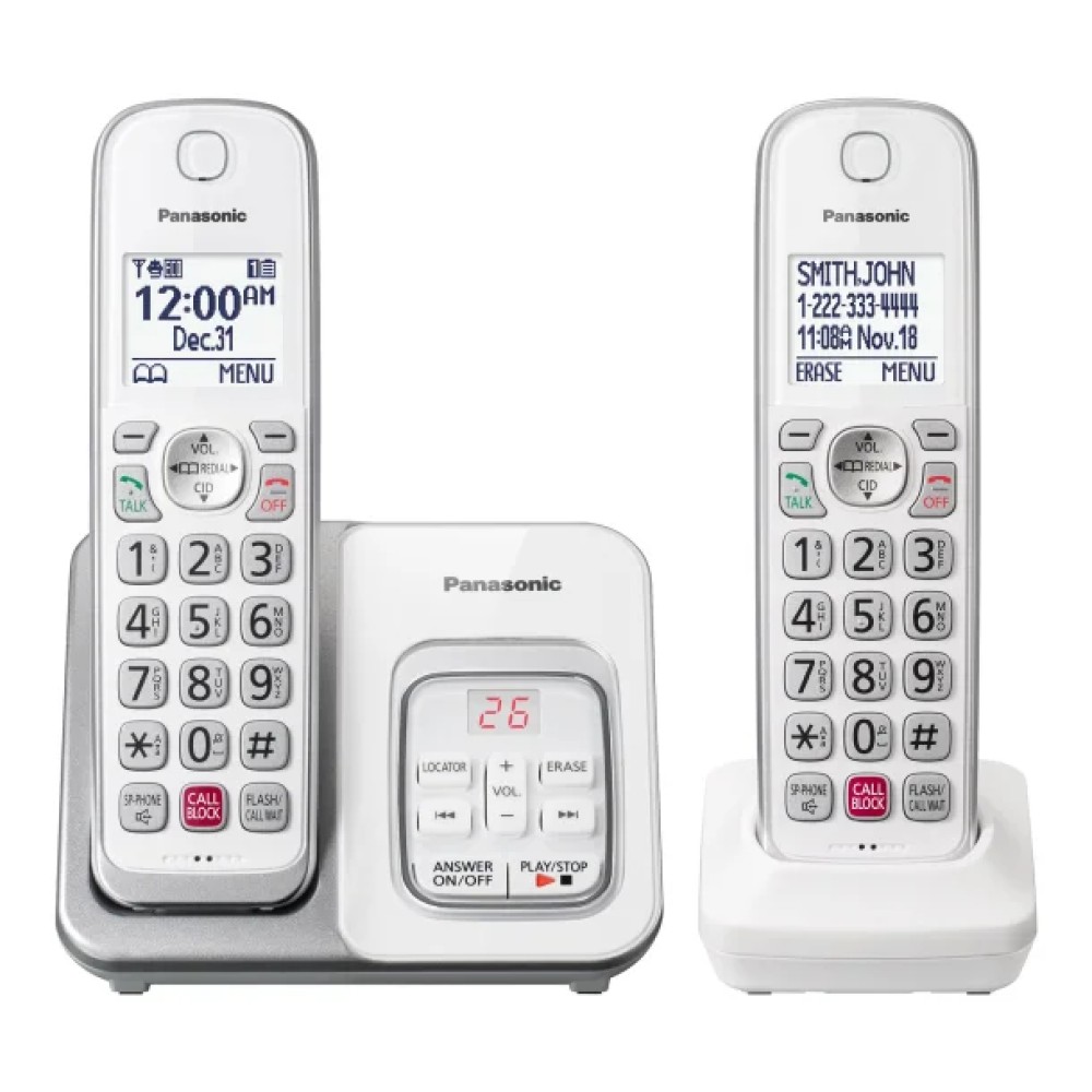 Panasonic® KX-TGD83x Series DECT 6.0 Corded Cordless Phone with Answering Machine, White (2 Handset)