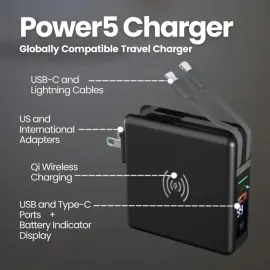 TechLok™ Power5 USB and Wireless Multi Charger and Power Bank, Black