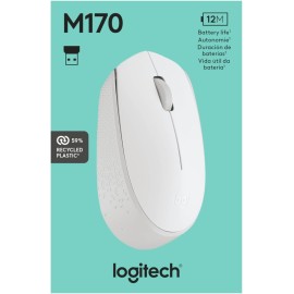 Logitech M170 Wireless Mouse, Ambidextrous, Off-white - Mouse - right and left-handed - optical - 3 buttons - wireless - 2.4 GHz - USB wireless receiver - off-white