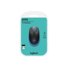 Logitech M190 - Mouse - optical - 3 buttons - wireless - USB wireless receiver - blue