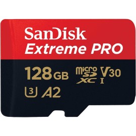 SanDisk Extreme Pro Flash memory card (microSDXC to SD adapter included) - 128 GB - A2 / Video Class V30 / UHS-I U3 / Class10 - microSDXC UHS-I