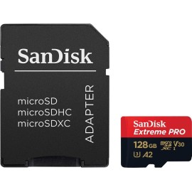 SanDisk Extreme Pro Flash memory card (microSDXC to SD adapter included) - 128 GB - A2 / Video Class V30 / UHS-I U3 / Class10 - microSDXC UHS-I
