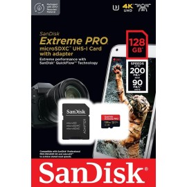 SanDisk Extreme Pro Flash memory card (microSDXC to SD adapter included) - 128 GB - A2 / Video Class V30 / UHS-I U3 / Class10 - microSDXC UHS-I