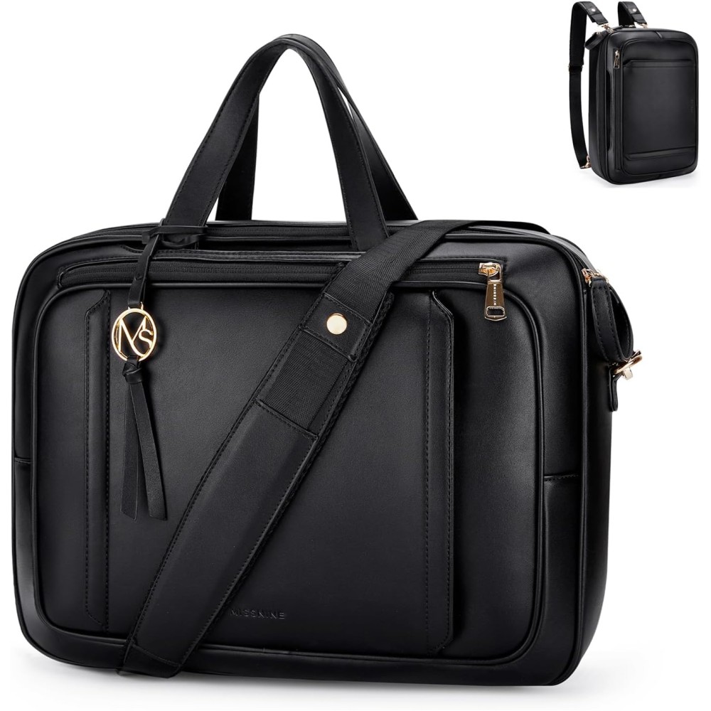 Missnine Briefcase for Women 15.6 inch Messenger Backpack PU Leather Laptop Bag Computer Bag for College Business Travel