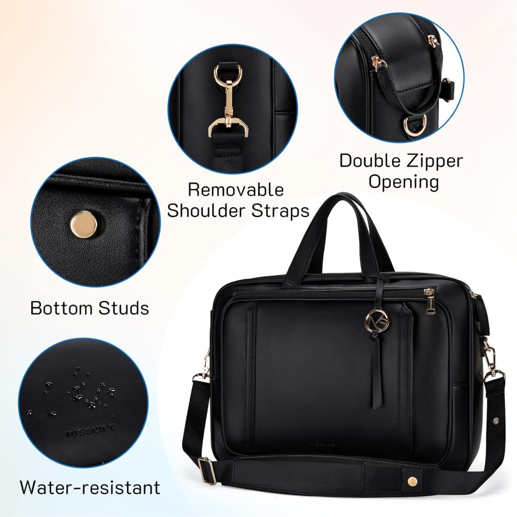 Missnine Briefcase for Women 15.6 inch Messenger Backpack PU Leather ...