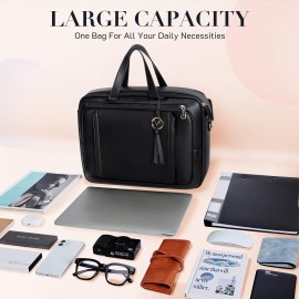 Missnine Briefcase for Women 15.6 inch Messenger Backpack PU Leather Laptop Bag Computer Bag for College Business Travel