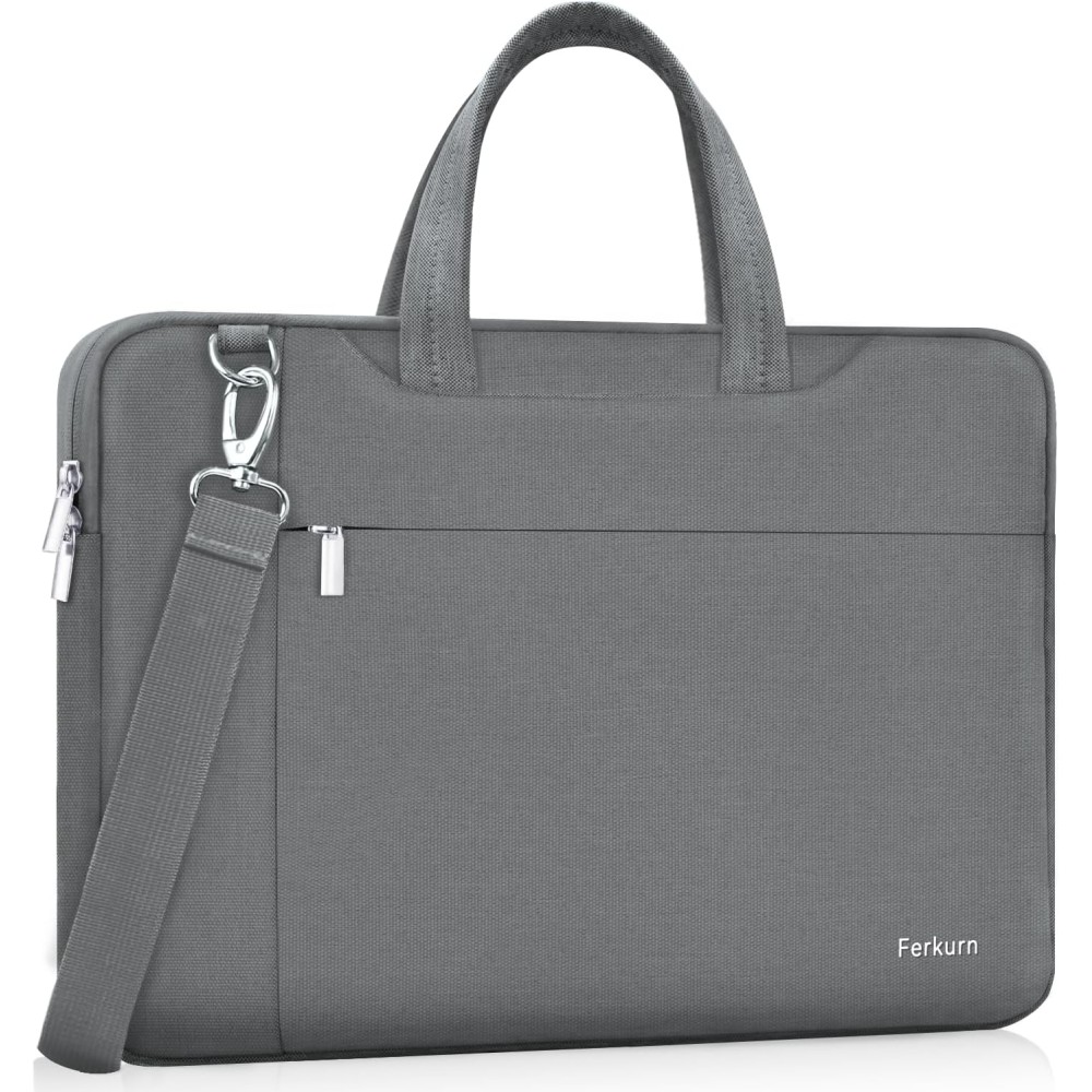 Ferkurn Laptop Bag Case Women Men Computer Sleeve with Shoulder Compatible with HP Envy Pavilion/Inspiron/Thinkpad/Vivobook/MSI/Surface,Waterproof Briefcase with Handle, Grey, 15 15.6 Inch
