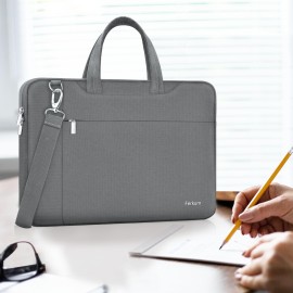 Ferkurn Laptop Bag Case Women Men Computer Sleeve with Shoulder Compatible with HP Envy Pavilion/Inspiron/Thinkpad/Vivobook/MSI/Surface,Waterproof Briefcase with Handle, Grey, 15 15.6 Inch