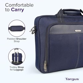 Targus 15-16 Inch Classic Slim Laptop Bag, Blue - Ergonomic Briefcase and Messenger Bag - Spacious Foam Padded Laptop Bag for 16