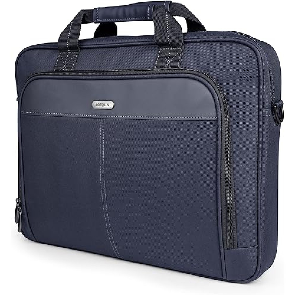 Targus 15-16 Inch Classic Slim Laptop Bag, Blue - Ergonomic Briefcase and Messenger Bag - Spacious Foam Padded Laptop Bag for 16
