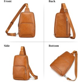 S-ZONE Sling Bag for Women Men RFID Blocking Genuine Leather Crossbody Backpack Sling Purses Fashion Travel Daypack Chest Bags Ladies-Brown