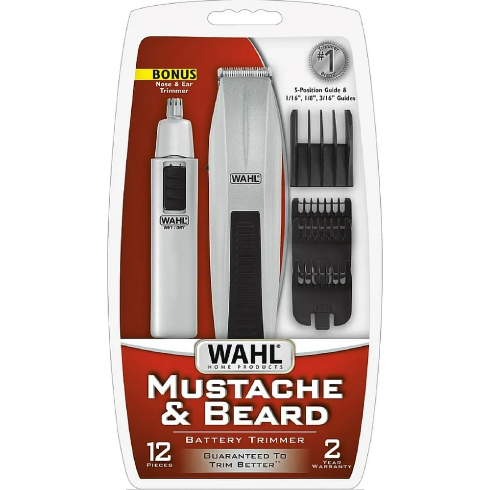 Wahl Mustache & Beard Battery Trimmer Combo comes with a bonus nose & ear trimmer.