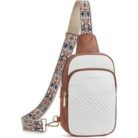 BOSTANTEN Sling Bag Quilted Crossbody Bags for Women Cross Body Purse Leather Fanny Pack with Adjustable Guitar Strap