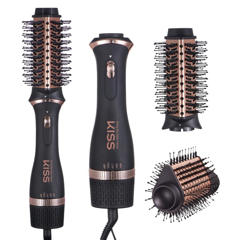 KISS Volume Boosting Hot Air Brush, Maximum Root 3X Ceramic Volumizer & Blow Dryer, One-Step Hair Dryer Brush & Hair Styler, Detachable Waterdrop Shaped Brush Head, Tangle-Free Bristles