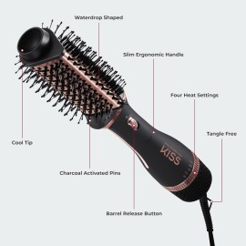 KISS Volume Boosting Hot Air Brush, Maximum Root 3X Ceramic Volumizer & Blow Dryer, One-Step Hair Dryer Brush & Hair Styler, Detachable Waterdrop Shaped Brush Head, Tangle-Free Bristles