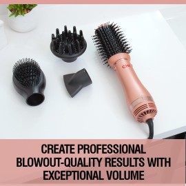 CHI Volumizer 4-in-1 Blowout Brush, Hair Dryer for Smooth, Silky & Shiny Hair, Four Interchangeable Attachments for Versatile Styling, Rose Gold