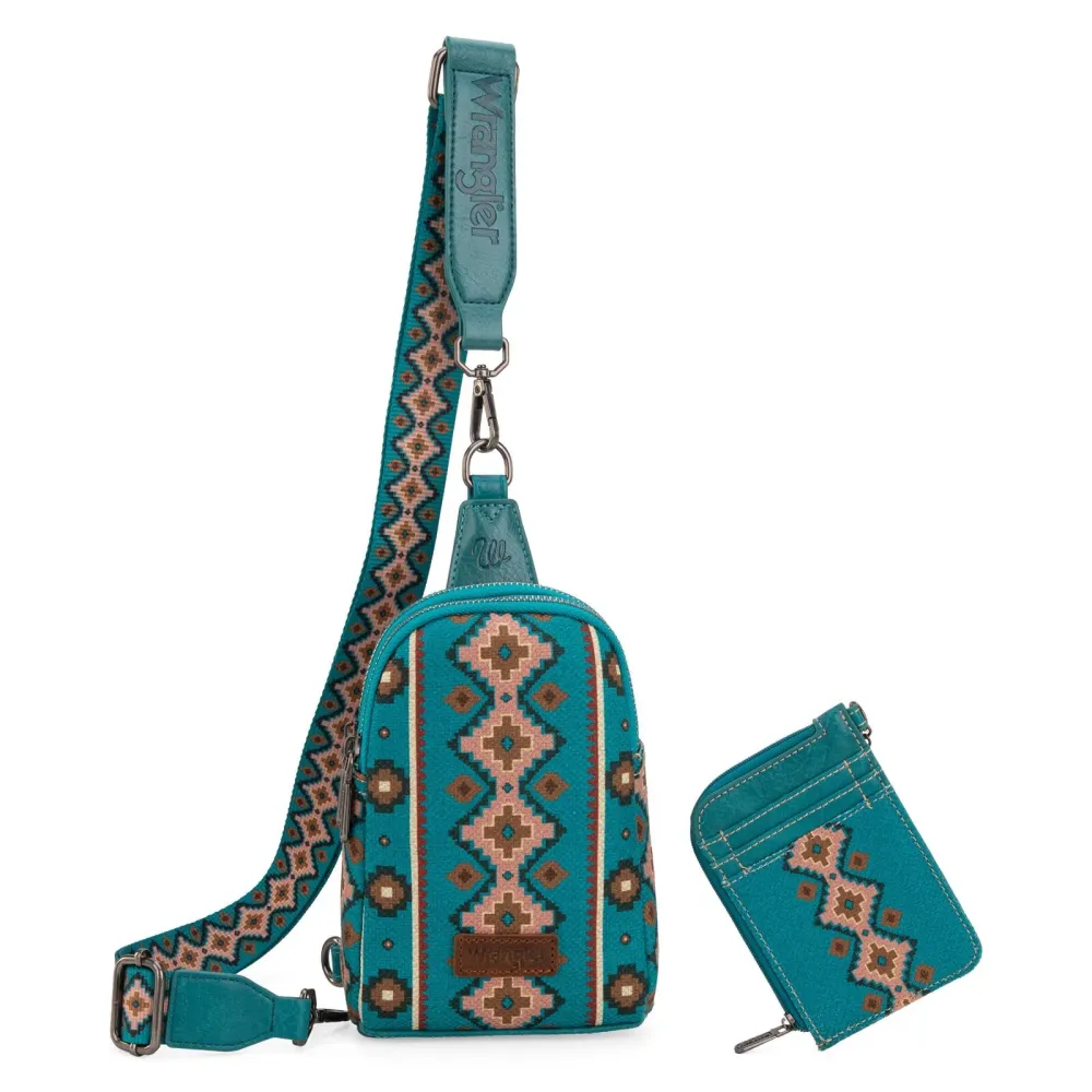 Wrangler Crossbody Bag with Card Wallet Aztec Sling Bag Purse Set