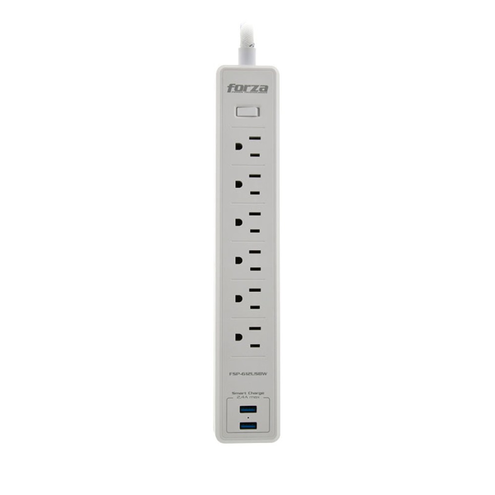 Forza Surge protector AC 110/220 V 6 Outlets NEMA 2USB 5ft WH