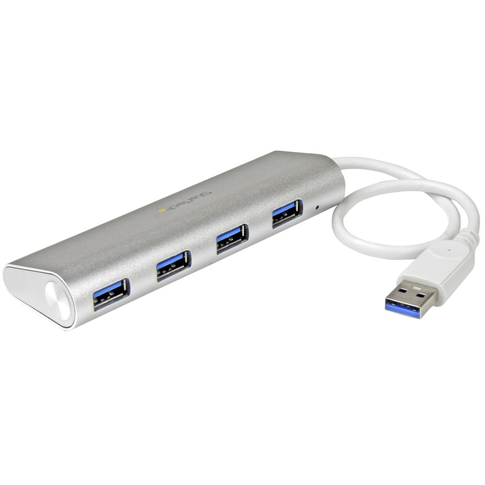 StarTech 4 Port Portable USB 3.0 Hub with Built-in Cable Aluminum and Compact USB Hub