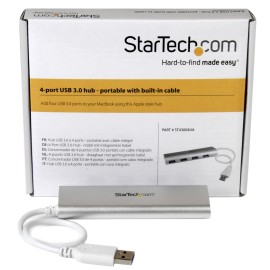 StarTech 4 Port Portable USB 3.0 Hub with Built-in Cable Aluminum and Compact USB Hub