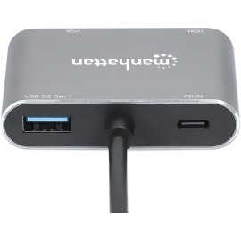 Manhattan® USB-C® to HDMI® and VGA 4-in-1 Docking Converter with Power Delivery