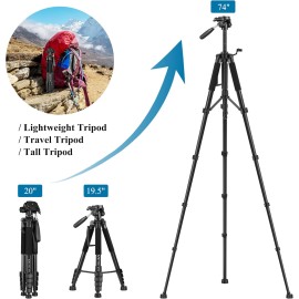 VICTIV 74” Camera Tripod, Tripod for Camera and Phone, Aluminum Professional Tripod Stand for Canon Nikon with Carry Bag