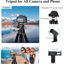 VICTIV 74” Camera Tripod, Tripod for Camera and Phone, Aluminum Professional Tripod Stand for Canon Nikon with Carry Bag