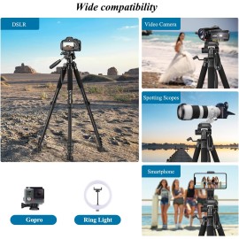 VICTIV 74” Camera Tripod, Tripod for Camera and Phone, Aluminum Professional Tripod Stand for Canon Nikon with Carry Bag
