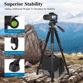 VICTIV 74” Camera Tripod, Tripod for Camera and Phone, Aluminum Professional Tripod Stand for Canon Nikon with Carry Bag