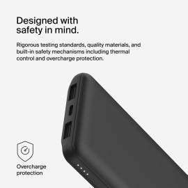 Belkin BoostCharge - Power bank - 10000 mAh - 15 Watt - 3 output connectors (24 pin USB-C, 2 x USB) - black