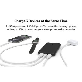 Belkin BoostCharge - Power bank - 10000 mAh - 15 Watt - 3 output connectors (24 pin USB-C, 2 x USB) - black