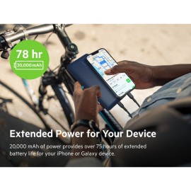 Belkin BoostCharge - Power bank - 20000 mAh - 15 Watt - 3 output connectors (USB, 24 pin USB-C) - on cable: USB-C - blue