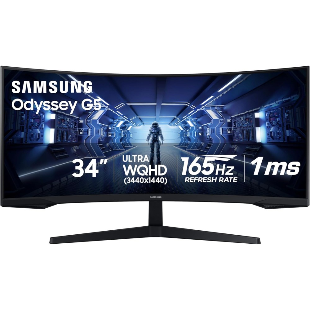 SAMSUNG 34' Odyssey G5 Ultra-Wide Gaming Monitor with 1000R Curved Screen, 165Hz, 1ms, FreeSync Premium, Large Display, Eye Comfort, Multiple Ports, WQHD