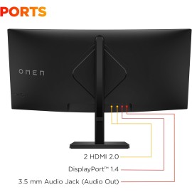 HP OMEN 34 inch WQHD 180Hz Curved Gaming Monitor, Wide QHD Display (3440 x 1440), VA Panel, VESA DisplayHDR 400, 1ms MPRT (with Overdrive), AMD FreeSync Premium Technology, Black, OMEN 34c G2 (2025)