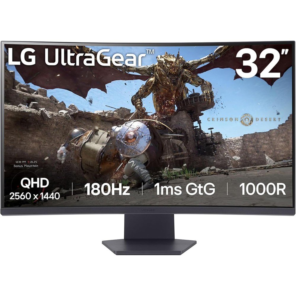 LG 32GS60QC-B Ultragear 32-inch Curved Gaming Monitor QHD (2560x1440) 180Hz 1ms 1000R AMD FreeSync HDR10 HDMIx2 DisplayPort Black