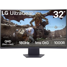 LG 32GS60QC-B Ultragear 32-inch Curved Gaming Monitor QHD (2560x1440) 180Hz 1ms 1000R AMD FreeSync HDR10 HDMIx2 DisplayPort Black