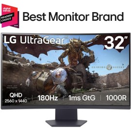 LG 32GS60QC-B Ultragear 32-inch Curved Gaming Monitor QHD (2560x1440) 180Hz 1ms 1000R AMD FreeSync HDR10 HDMIx2 DisplayPort Black
