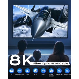 Cratree 8K Fiber Optic HDMI Cable Long 50FT CL2 in Wall - 48Gbps High-Speed 8K 60Hz,4K120Hz,HDCP 2.2&2.3, HDR10