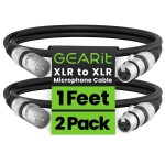 GEARit XLR Male to Female Microphone Cable (1 Feet, 2 Pack) 3-Pin Balanced Shielded Mixer, Recording Studio, Podcast - Black