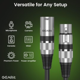 GEARit XLR Male to Female Microphone Cable (1 Feet, 2 Pack) 3-Pin Balanced Shielded Mixer, Recording Studio, Podcast - Black