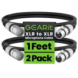 GEARit XLR Male to Female Microphone Cable (1 Feet, 2 Pack) 3-Pin Balanced Shielded Mixer, Recording Studio, Podcast - Black