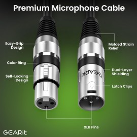 GEARit XLR Male to Female Microphone Cable (1 Feet, 2 Pack) 3-Pin Balanced Shielded Mixer, Recording Studio, Podcast - Black