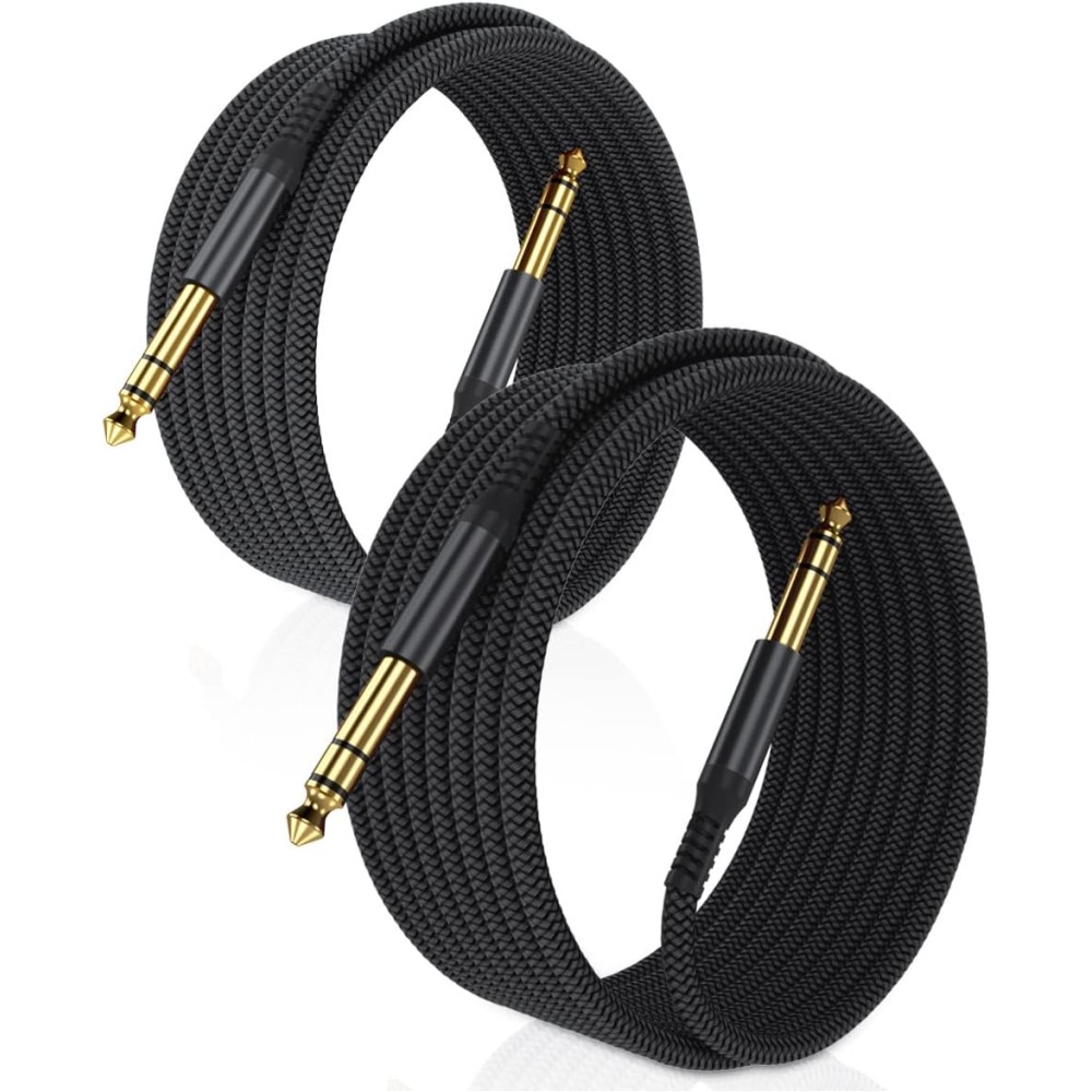 Elebase 1/4 Inch TRS Instrument Cable 10ft 2-Pack,Straight 6.35mm Male Jack Stereo Audio Interconnect Cord,6.35 mm Balanced Line for Electric Guitar,Bass,Keyboard,Mixer,Amplifier,Amp,Speaker,Equalizer