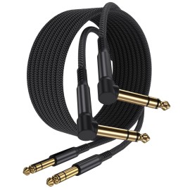 Elebase 1/4 Inch TRS Instrument Cable 3.3ft 2-Pack,Right-Angled to Straight 6.35mm Male Jack Stereo Audio Cord,6.35 Balanced Interconnect Line for Electric Guitar,Bass,Keyboard,Mixer,Amplifier,Speaker