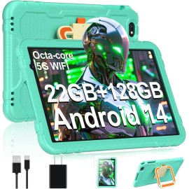 2025 Android 14 Tablet, 10 inch Tablets 22GB+128GB +1TB Expand, 8000mAh Octa-Core Tablet w/ Drop-proof Case, HD IPS Display, GPS, 5G WIFI Metal Green