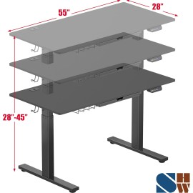 SHW 55 x 28 Inches Electric Height Adjustable Standing Desk with Drawer and Memory Preset, Black