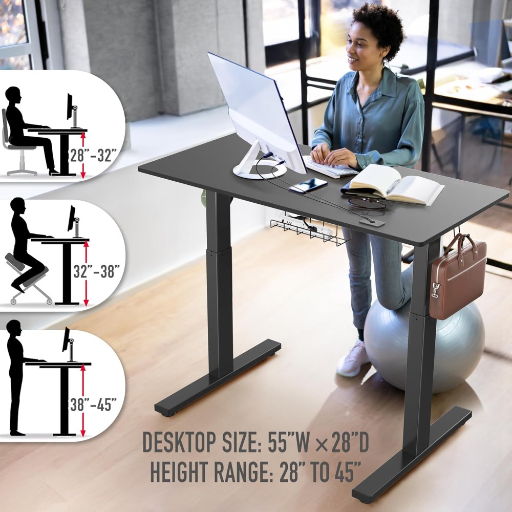 SHW 55 x 28 Inches Electric Height Adjustable Standing Desk with Drawer ...