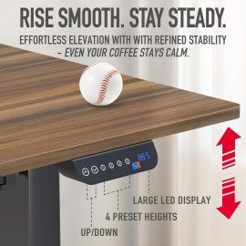 SHW 55 x 28 Inches Electric Height Adjustable Standing Desk with Drawer and Memory Preset, Walnut