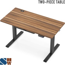 SHW 55 x 28 Inches Electric Height Adjustable Standing Desk with Drawer and Memory Preset, Walnut
